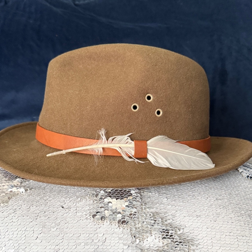 Elegant Brown Fedora with Brown Band and Feather